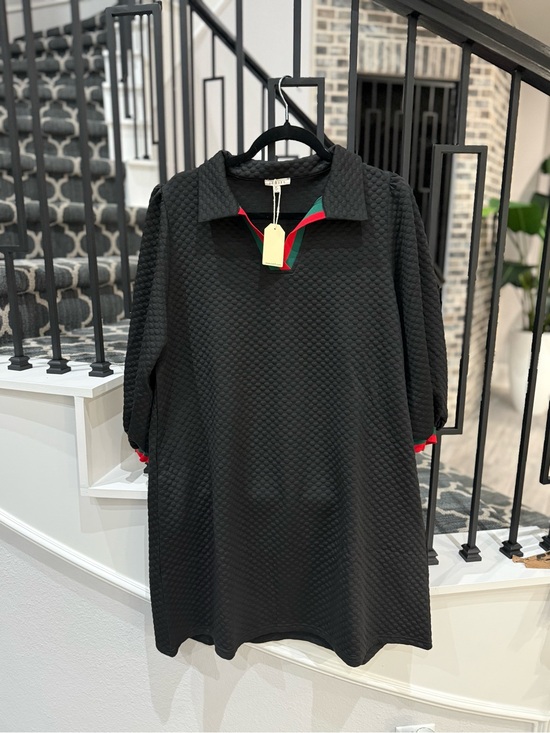 JODIFL Dresses & Skirts - JODIFL Black Textured Polo Dress with Red and Green Trim Accents